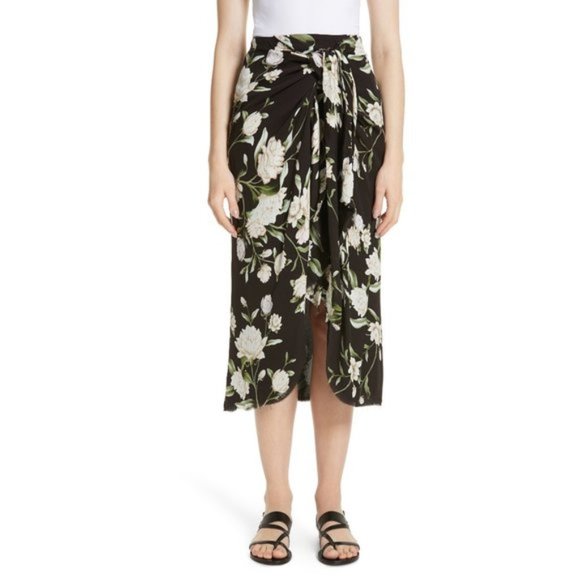 Johanna Ortiz Nostalgic Feeling Floral Print Faux Wrap Skirt Size-8 NWT